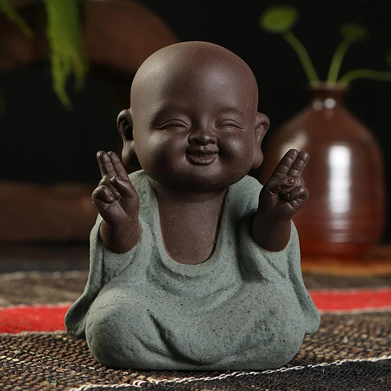

Yunshang Chinese Purple Clay Little Monk Tea Pet Monk Ceramic Tea Accessory Small Ornament Hand Decoration S