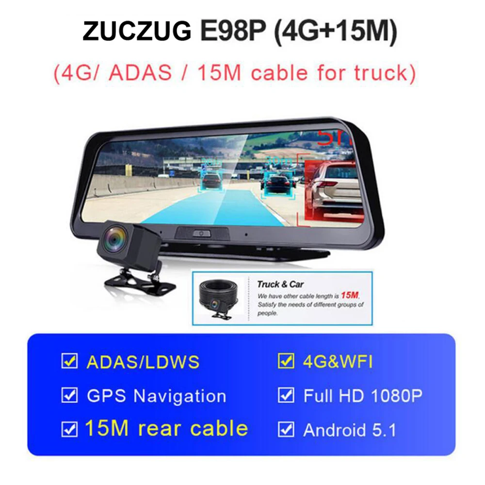 

2019 New 10" Streaming 4G adas dash cam Android auto camera dual car camera Center console mirror for car and truck dash camera
