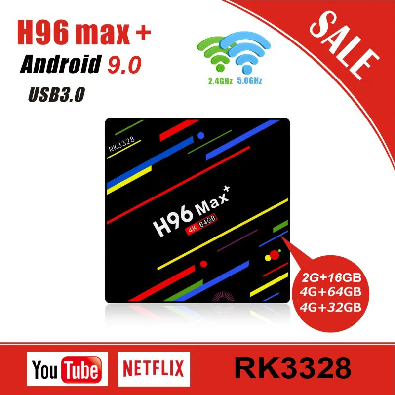 

H96 MAX + Android 9.0 smart TV Box 2G/4G RAM 16G/32G/64GB ROM RK3328 Quad core set top box 2.4G/5G Wifi 4K hd H.265 Media Player