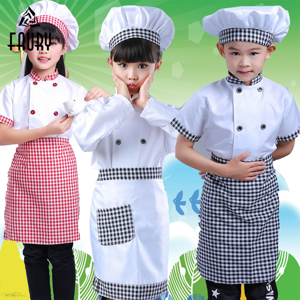 

Cute Children Chef Uniform Apron Hat Set Kids Craft Art Kitchen Cooking Drink Food Baking DIY Painting Children's Chef Clothes
