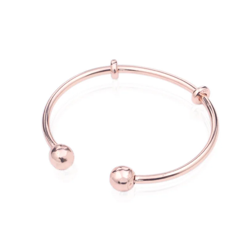 

925 Sterling Silver Moments Rose Open Bangle For Women Silver Jewelry Fit Pan DIY Beads Charms Making