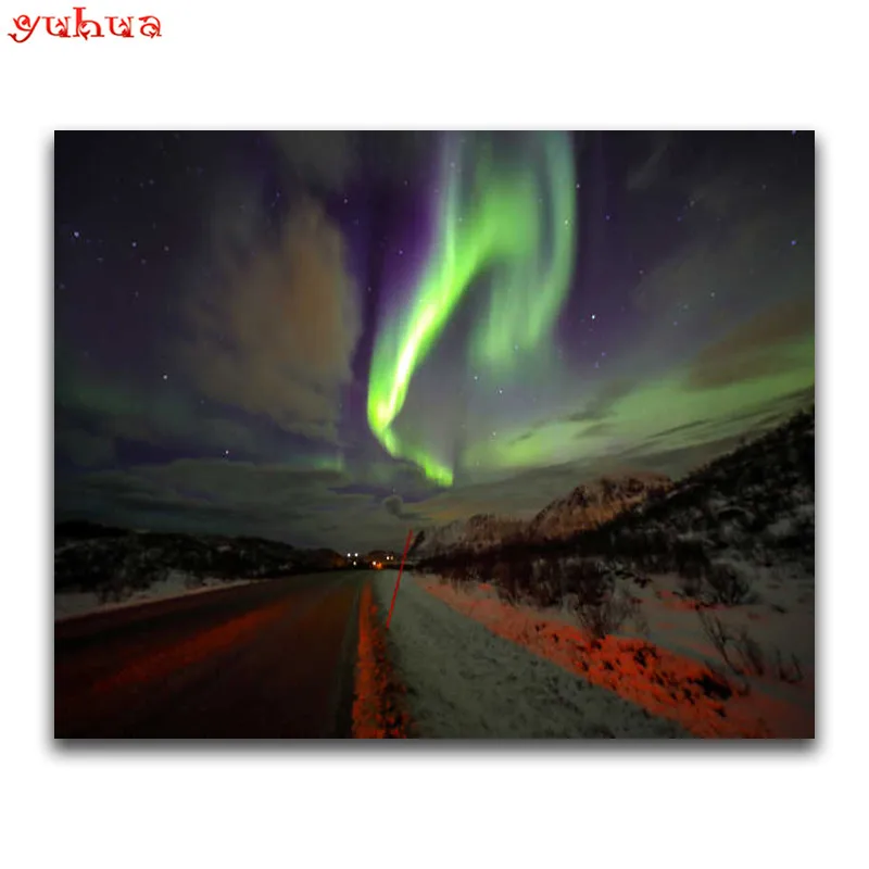 Full Square Diamond painting Cross stitch colorful aurora 5D DIY Diamond embroidery spotprent sky Round Diamond mosaic landscape_