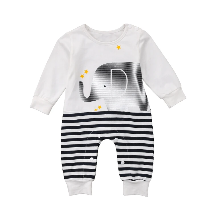 

Newborn Kids Baby Girls Boys Elephant Striped Romper Jumpsuit Long Sleeve Cotton One Pieces Outfits Clothes