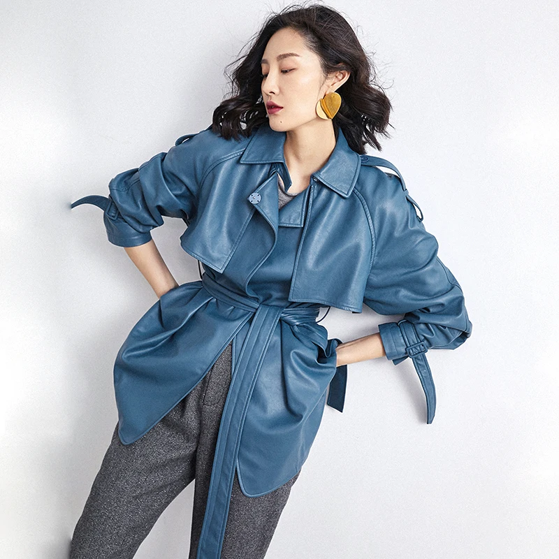 

Genuine/real leather jacket women plus size natural sheep skin autunm winter coat women 2019 new arrival belt European style