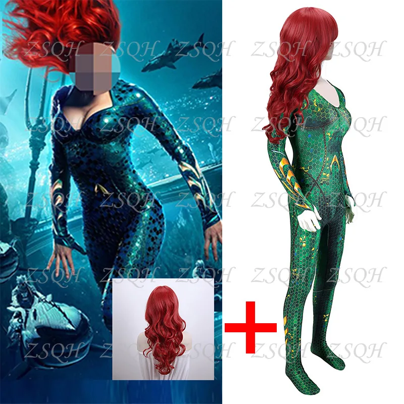 

ZSQH Aquamen Mera costume Justice League Mera Cosplay Costumes Superhero Costumes Halloween Party Jumpsuit for Women Aquamans