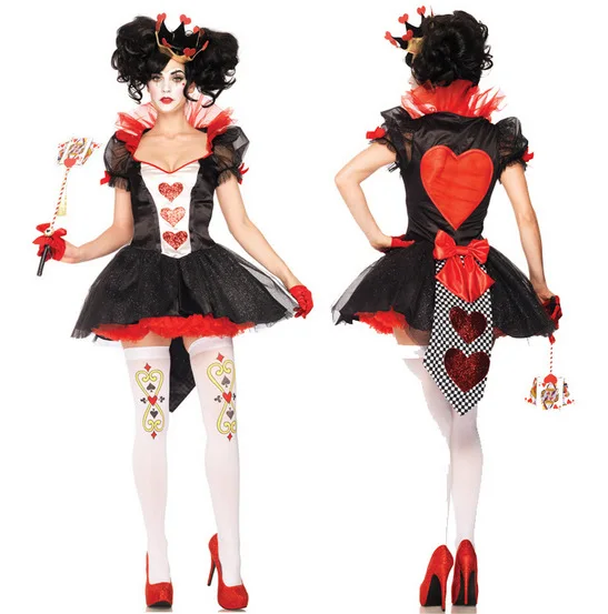 

VASHEJIANG Adult Women Red Queen of Hearts Costume Sexy Alice in Wonderland Queen of Hearts Costume Halloween Carnival Uniform