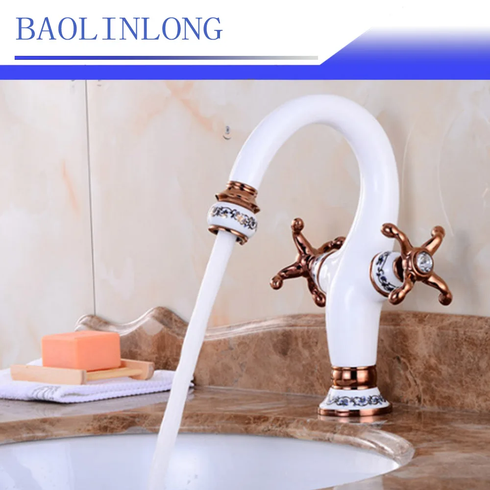 

Baking Finish White Black Basin Bathroom Faucets Deck Mount Vanity Vessel Sinks Brass Mixer Tap