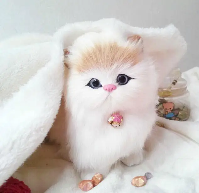 Genuine Cony Fur Hand craft Artificial Cat Plush Toy Cute