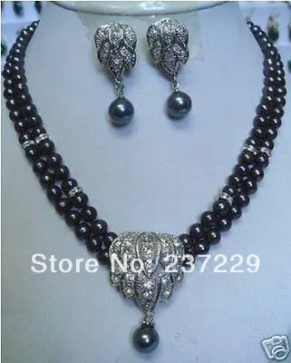 

Wholesale price FREE SHIPPING aBeautiful Black pearl necklace earring pendant sets