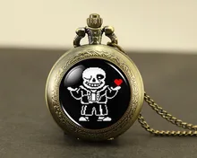 Steampunk pocket watch Undertale Sans 2 Game Gamer Gaming vintage Necklace 1pcs/lot bronze silver Pendant jewelry new chain mens