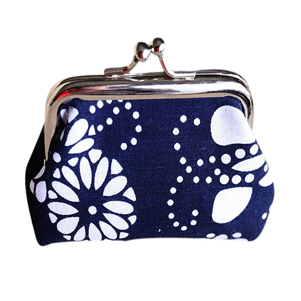 National style ladies Canvas coin purse 2019 simple retro flower seal small purse / key bag ...