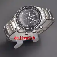 40mm corgeut Multifunction Quartz Mens Watch Full Chronograph black dial steel bracelet men watch