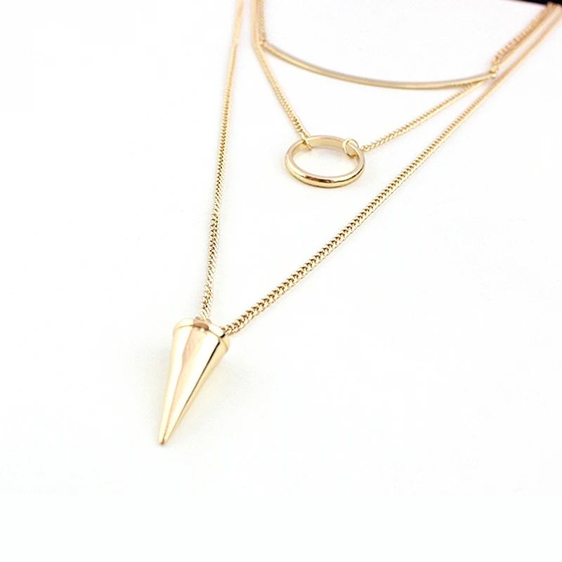 

Punk Style Gold Color Geometric Pendant Necklace 2016 Multilayer Circle Bar Spike Long Necklaces Pendants Jewelry SNE160047