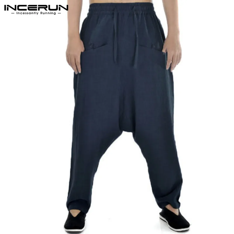 

INCERUN 2019 Harem Pants Men Solid Drop Crotch Cotton Hip-hop Trousers Men Streetwear Casual Vintage Baggy Pantalon Hombre S-5XL