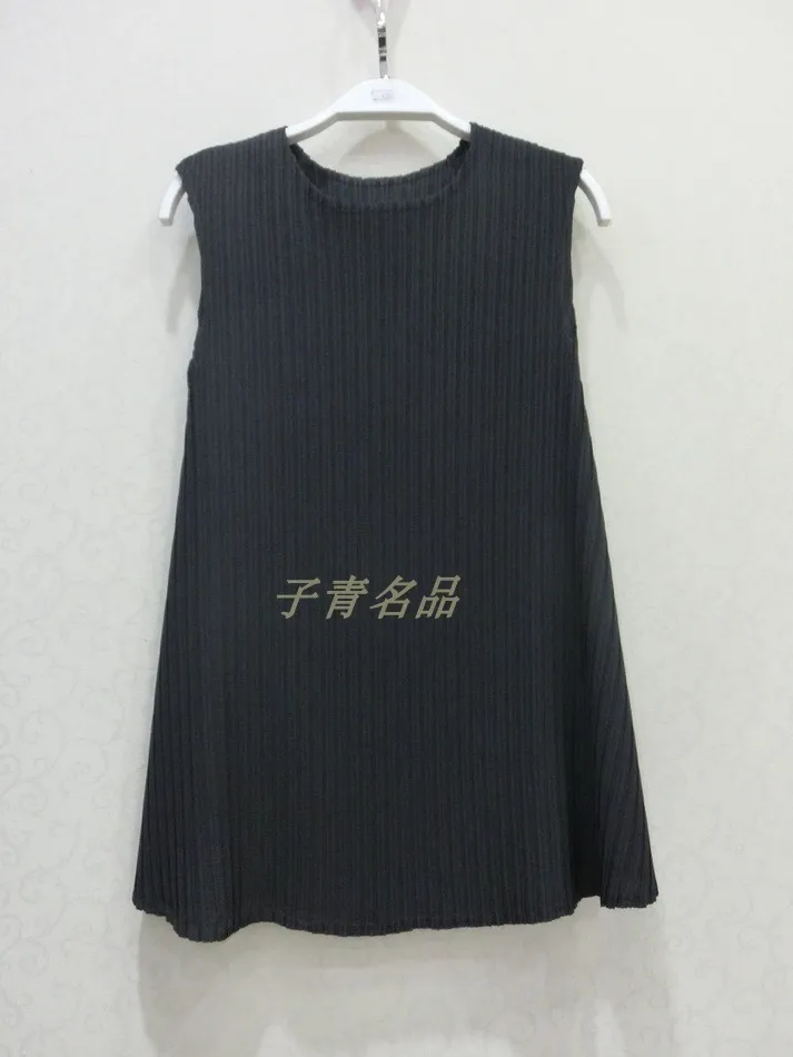 Бесплатная доставка Miyake моды раза с круглым вырезом футболка без рукавов в наличии