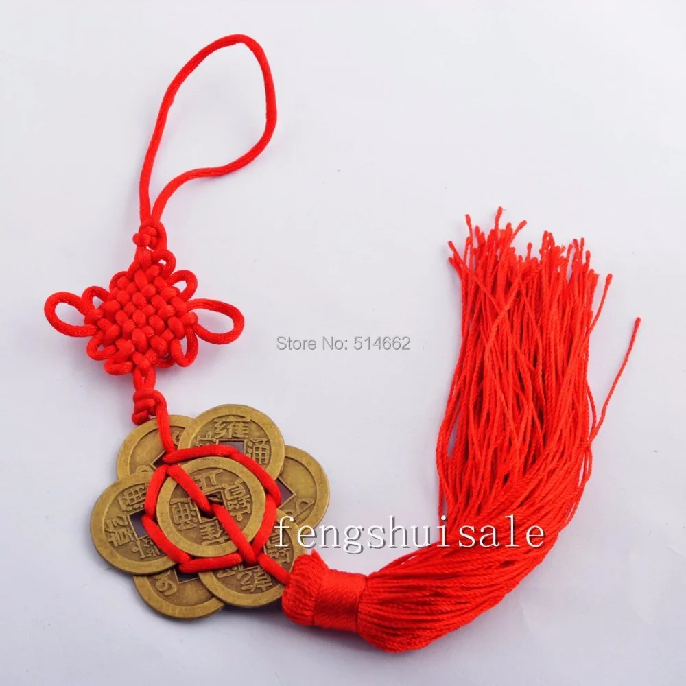 Восемь монет завязывающихся кисточками в виде лотоса 8/Feng Shui Y1216|coins silver|tassel