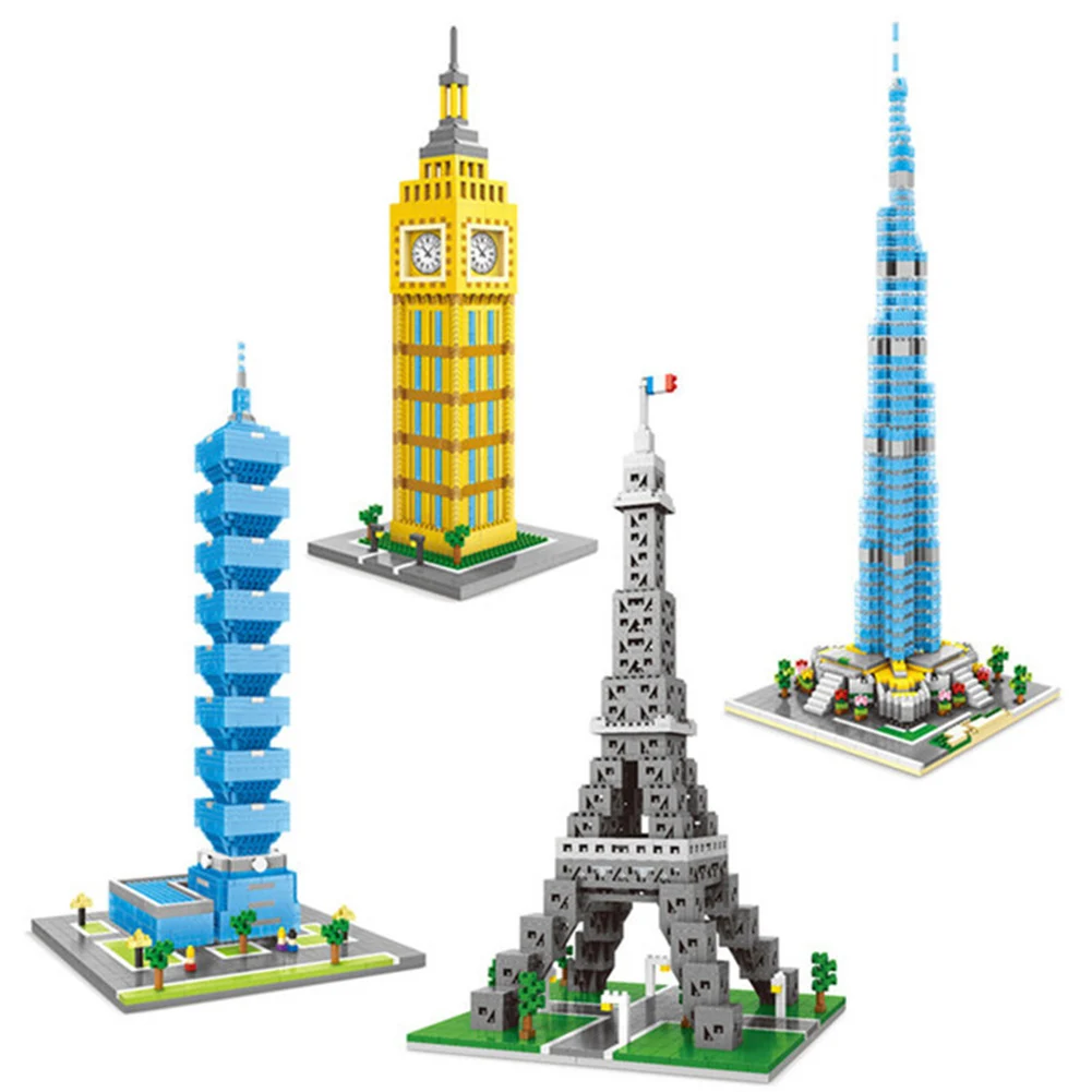 

World Scenic spots famous architecture Building Blocks Street Eifel Tower Tower bridge twin towers block toys for children