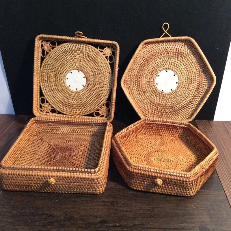 Vietnam Autumn rattan Rdensely knitted Pu 'er tin tea box organizer square tea tin storage box Elegant quality Jewelry Box gift