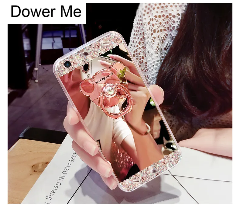 Dower Me Модный милый Блестящий бриллиантовый мультяшный медведь кольцо зеркальный