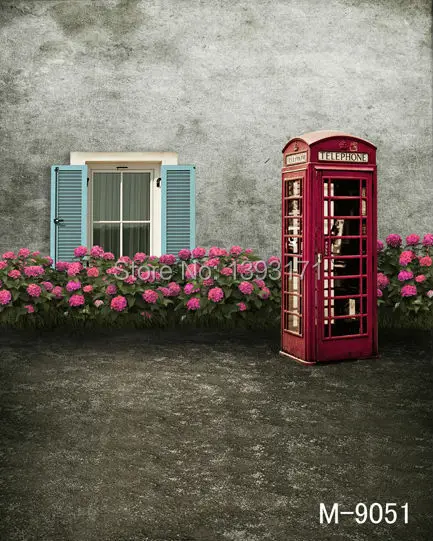 

new arrived hot sale 8*12ft vinyl photography photo studio photographic backdrops red flowers Telephone booth m-9051