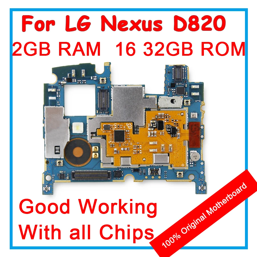 

For LG Google Nexus 5 D821 D820 100% Original Unlocked Motherboard 16GB 32GB ROM Mainboard With IMEI AOS Logic Board With Chips