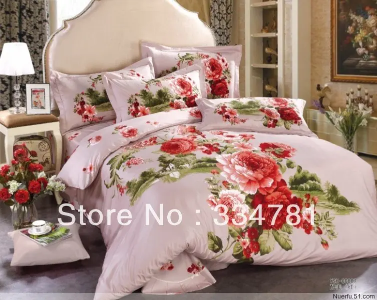 Hot Beautiful 100% Cotton 4pc Doona Duvet QUILT Cover Set bedding set Full / Queen King size nice Light Pink chinese flower | Дом и сад