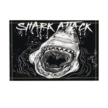 

Bed and Bathroom Carpet Kitchen Mats For Floor Shark Decor, White Shark Attack in Sea Bath Rugs, Non-Slip Doormat