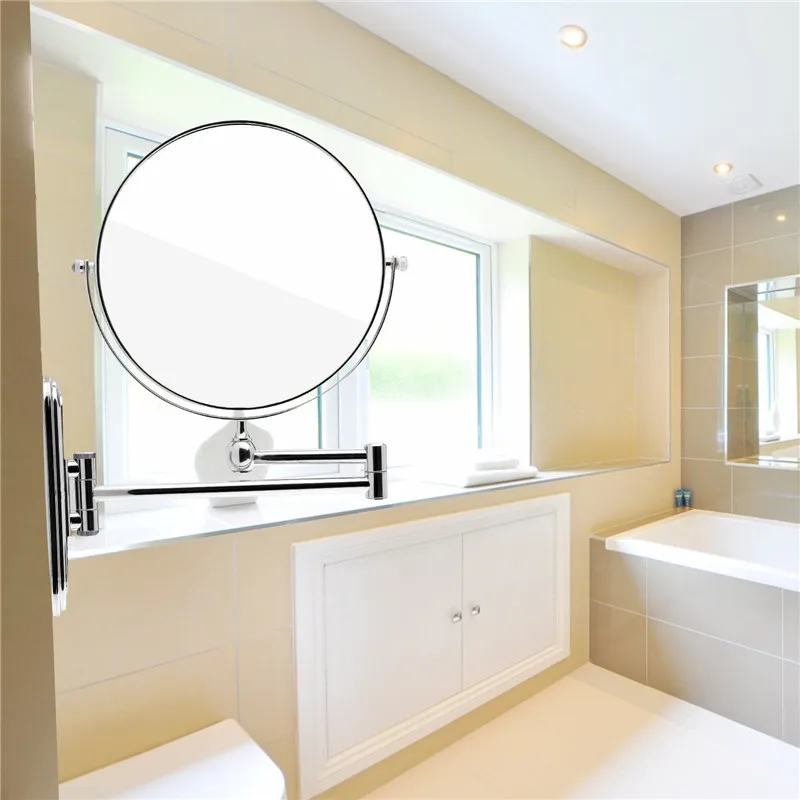 

Cosmetic Double-sided 10X Magnifying Mirrors Chrome Round 8" Wall Cosmetic Mirror Foldable Vanity Mounted Bathroom Toilet Mirror