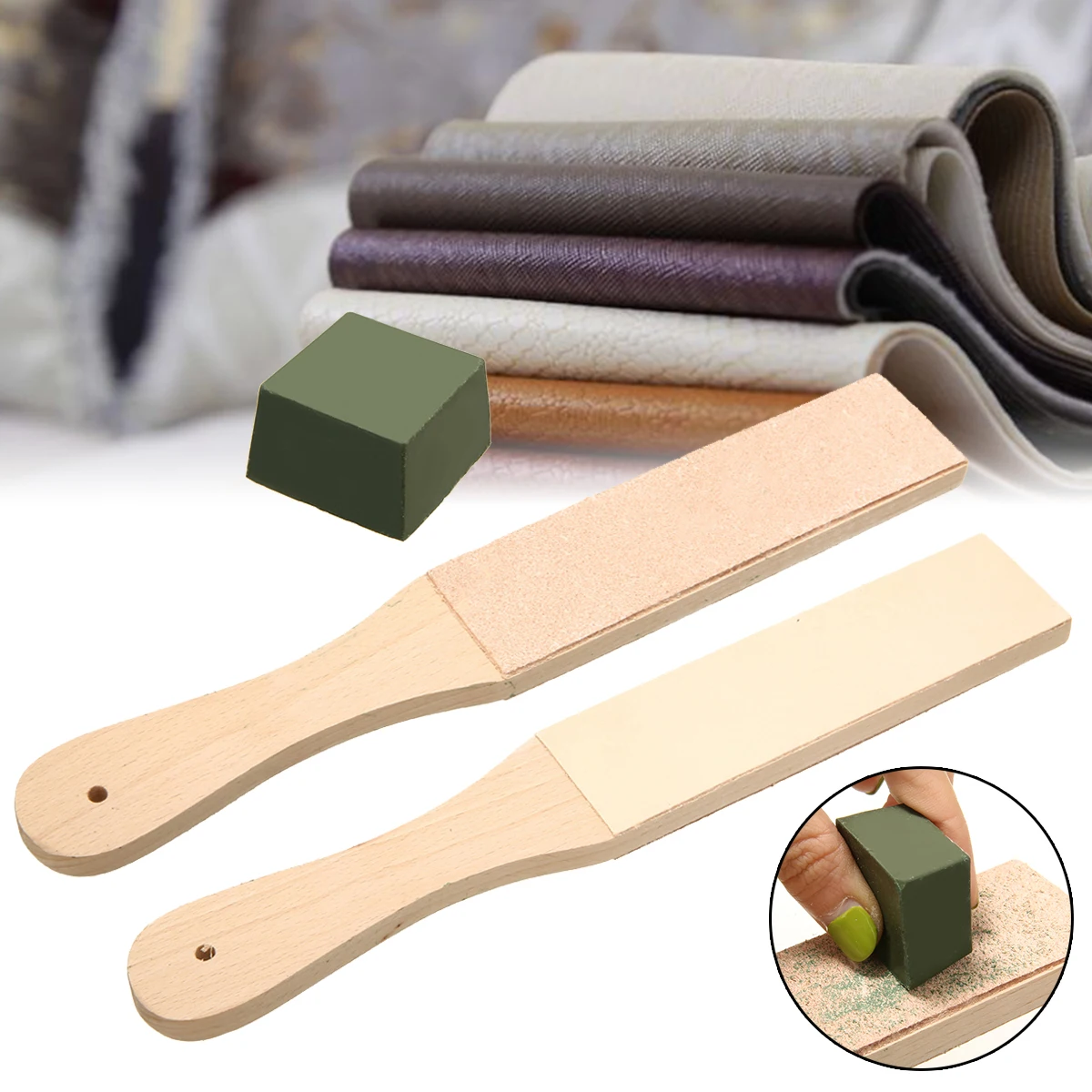 New Dual Sided Leather Blades Strop Cutter Razor Sharpener Polishing Board Sharpen Leathercraft Tools Polishing Compounds Set