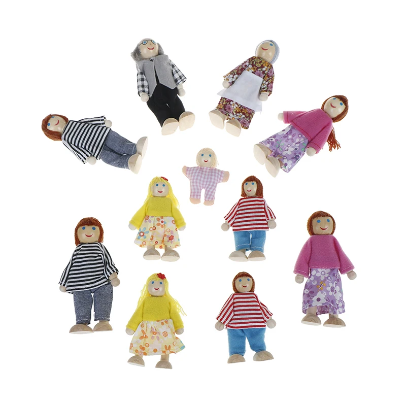 Маленький деревянный набор игрушек счастливый кукольный домик Семейные Куклы Фигурки одеты персонажи Дети играющие куклы подарок Дети ролевые игрушки