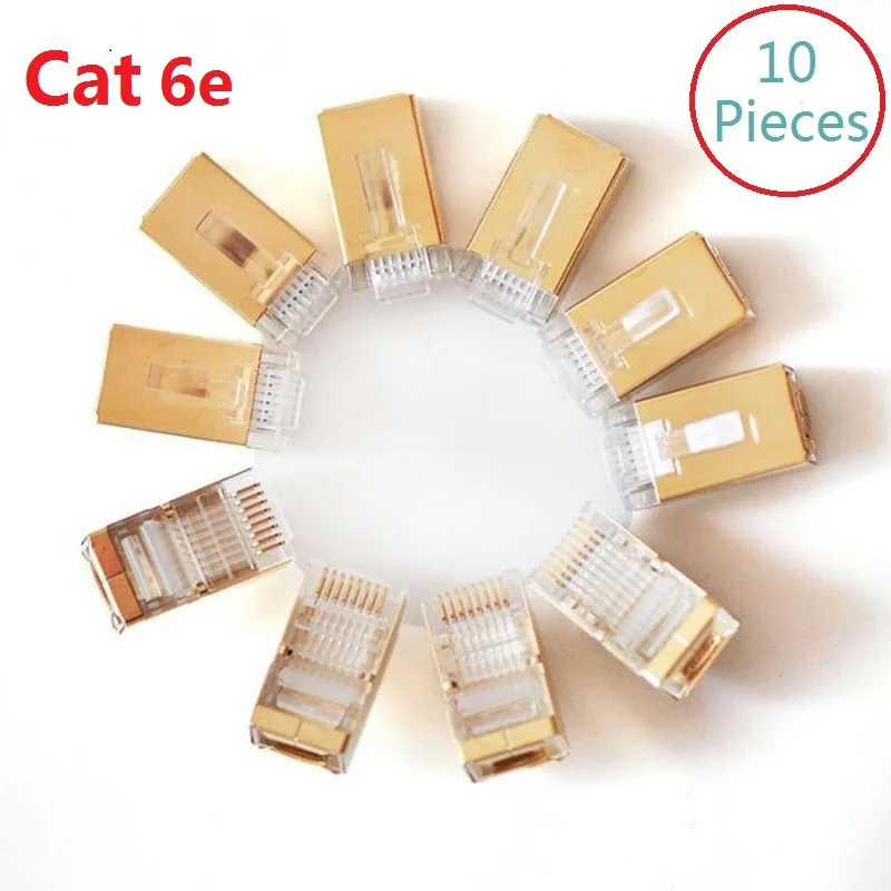 10Pcs/lot CAT6e gold plated FTP RJ45 Network Cable Modular Plug  8P8C crystal head