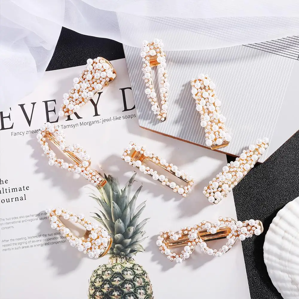 

Vintage Women Fashion Hollow Heart Imitation Pearl Hair Clips Hair Pins for Women Geometric Water Drop Hairgrip Hair Accessories