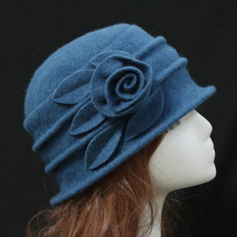 

Women dome fedora 100% wool hat mom hats for autumn and winter solid floral warm floppy hat Vintage Retro Bowler Fedoras Caps