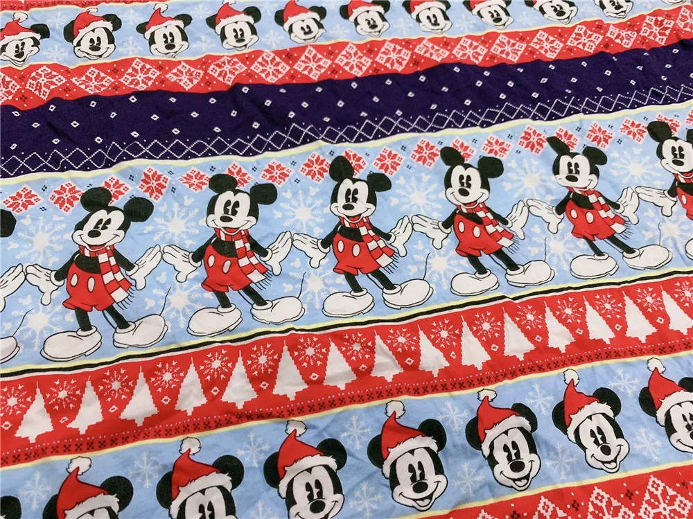 50*175 см Рождество снег Микки лайкра трикотажная хлопчатобумажная ткань для шитья diy лоскутное мальчик рубашка одежда куртка постельное тильда