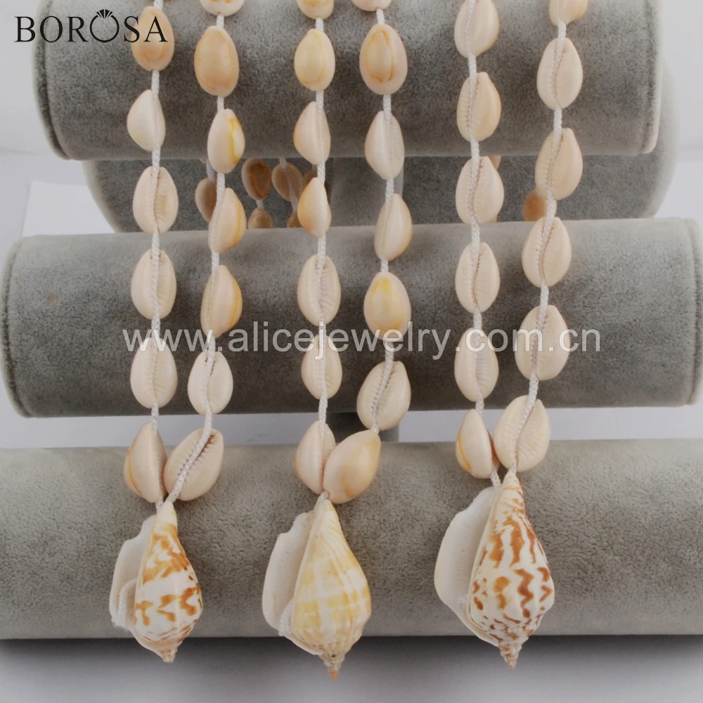 BOROSA Summer Style Jewelry 10PCS 26inch Seashell Natural Conch & Cowrie Shell Beads Necklace Fashion Jewelry for Lady WX1099