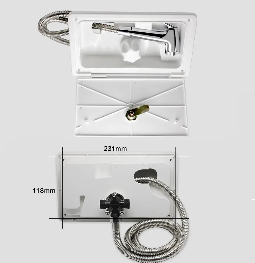 

funssor RV Exterior Shower Box Kit Shower Faucet, Shower Hot Cold Water Mixer Artic Latch