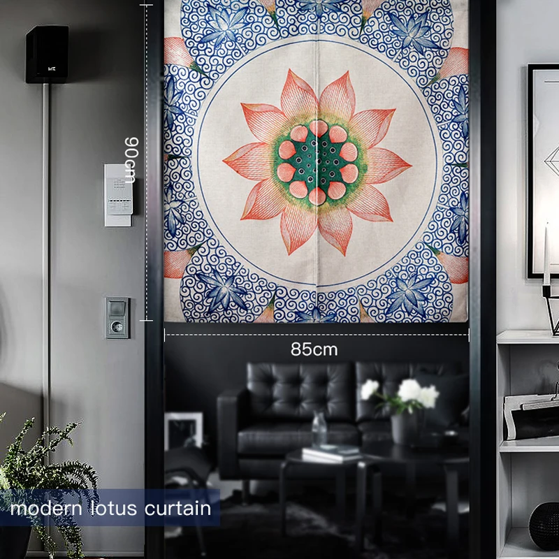 

Chinese style Lotus Colorful Geometry Pattern Door Curtain Linen Tapestry Study Bedroom Home Decor Bedroom Kitchen Curtain