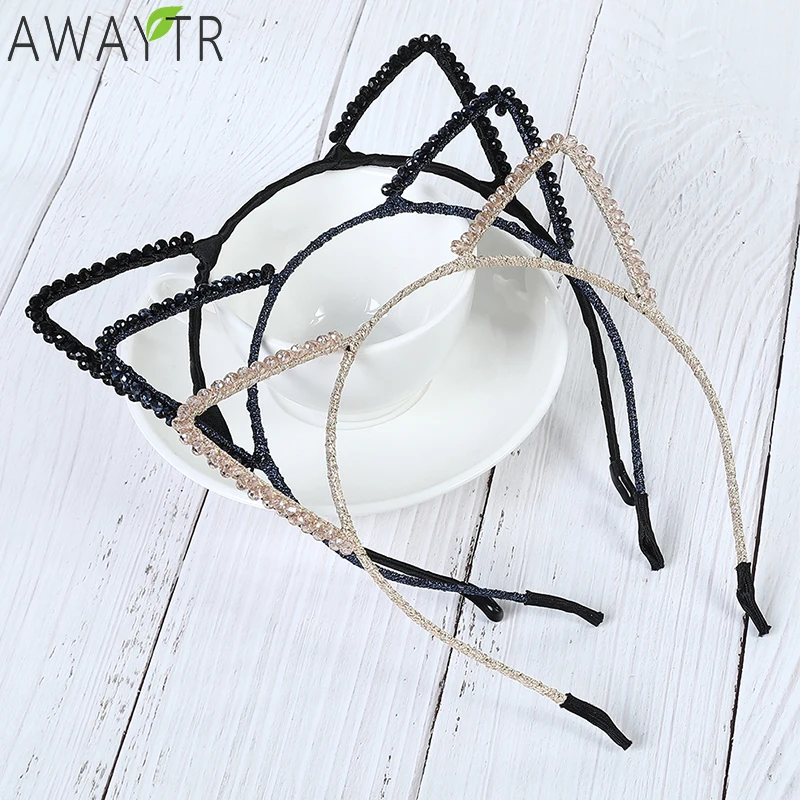 

Bezel Crown Fashion Style Cat Ears For Women and Girls Headbands Cute Cartoon Cosplay Alloy Beads Hairbands New Headwear