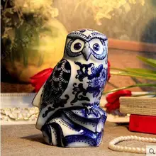 Голубые и белые статуэтки в виде совы coruja ceramica, домашний декор, керамические милые украшения, украшение комнаты, фарфоровая статуэтка
