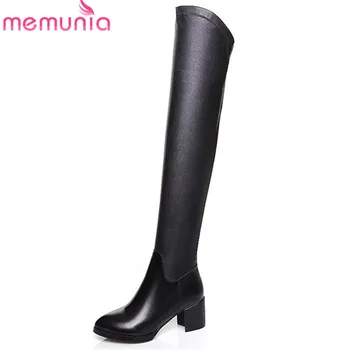 

MEMUNIA 2020 Newest over the knee boots women genuine leather +pu round toe high heels party prom shoes woman slim long boot