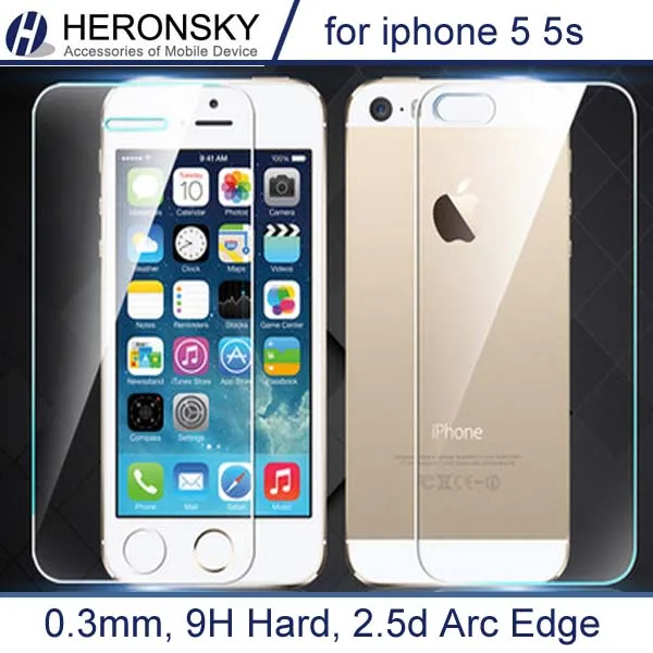 2 pcs/lot 0.3mm One Front one Back Tempered Glass for iPhone 5 5s 2.5D Arc Edge Screen Protector with Clean Tools