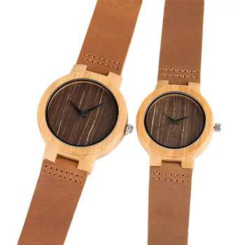 

Modern Simple Lover's Hand-made Bamboo Watch Men Women Brown Genuine Leather Stylish Wood Wristwatch Gift for Couple amantes