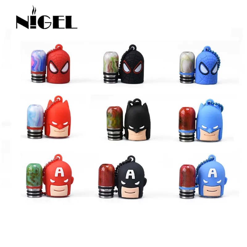 

Nigel 510 Mouthpeice Drip Tips with Cover Captain America Batman Spiderman Cap Electronic Cigarette Atomizer Sanitary Cap