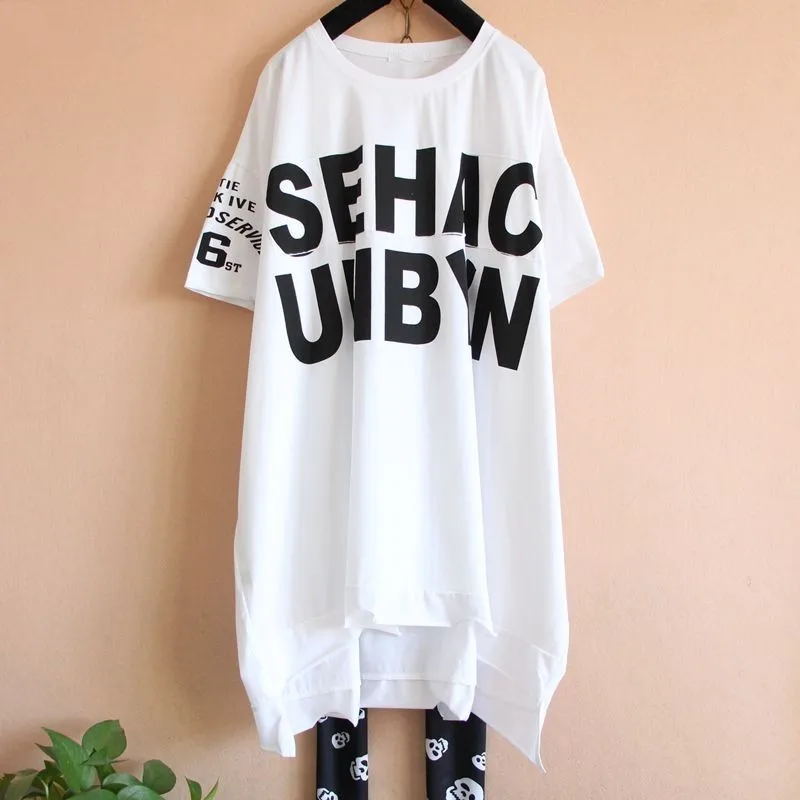 85 летом плюс размер одежды свободная футболка с коротким рукавом корейский хлопок большой Длинный дизайн рубашки для 150 кг