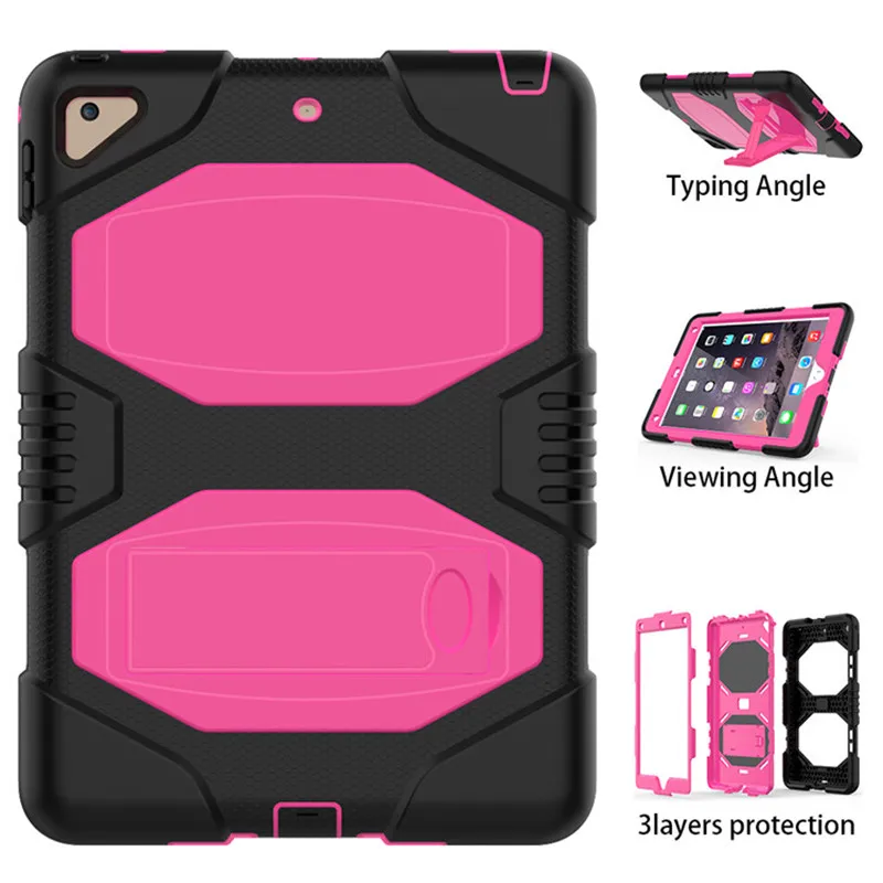 

Hmsunrise Shockproof Case For apple ipad 9.7 2018 Kids Safe Heavy Duty Silicone Armor Stand Cover for apple tablet A1893 A1954
