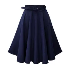 Повседневная джинсовая синяя юбка с высокой талией для лета, тонкая трапециевидная свободная хлопковая юбка, Женская плиссированная юбка до колена с поясом