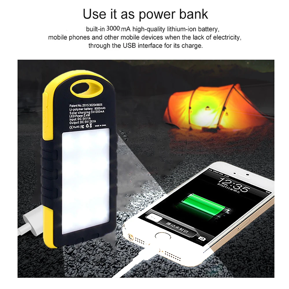 

LED Solar Power Lamp Outdoor LED Camping Light Lamp Flashlight 3000mAh Solar Power Bank For Phone Portable Lanterns For Hiking