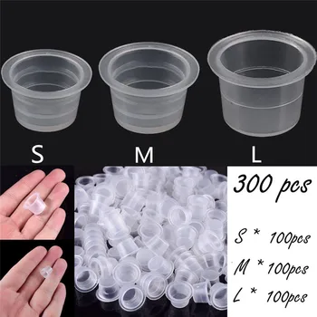 

300Pcs durable and excellent Disposable Small Ink Pigment Caps Plastic Cups Holders Tattoo Supplies #0329 BB