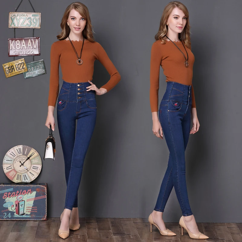 Nuevo Invierno de la Mujer Pantalones Vaqueros de Cintura Alta de Tres  Botones de Diseño Skinny Jeans Gimnasio Ladies Jeans Casual Pantalones Denim  Mujer 360|women denim pants|denim pantswomen denim - AliExpress