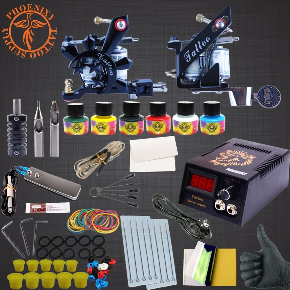 Completed Tattoo Kit 2 Tattoo Machine Set 6 Colors Ink Set Black Tattoo